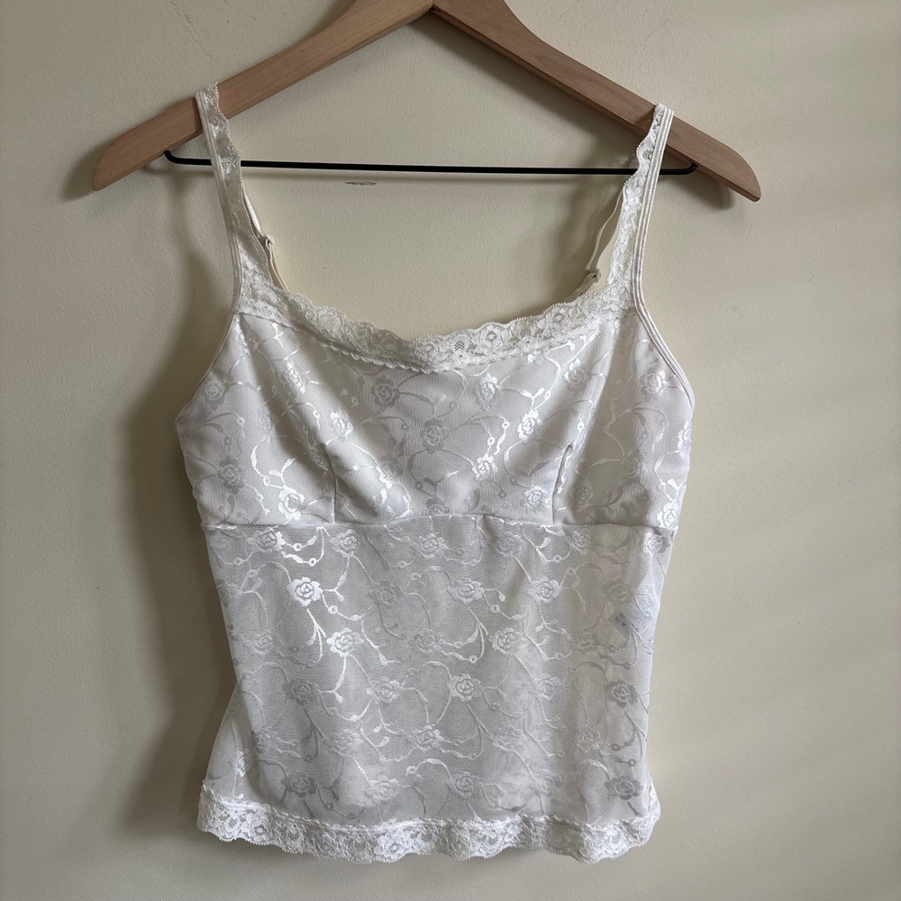 Vassarette White Floral Lace Camisole Tank Top Adjustable Straps Style 17-053 L